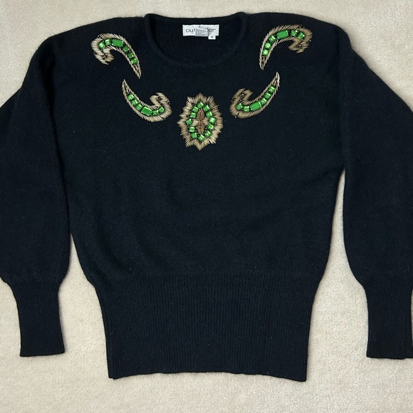 Outlander Sweaters - Outlander Vintage Lambswool Angora Sweater Women's Medium Beaded Black Gold